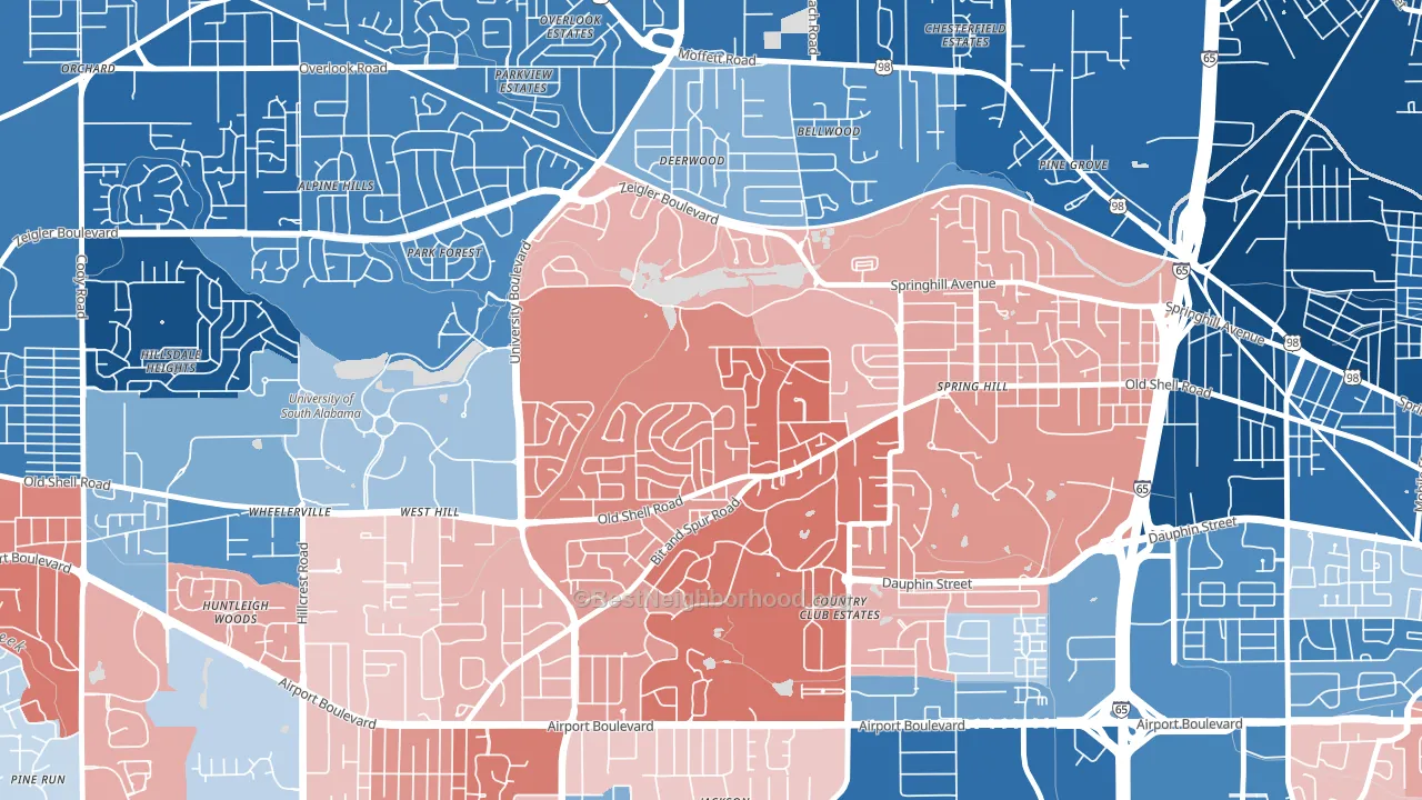 Parkhill, Mobile, AL block-group political-lean map