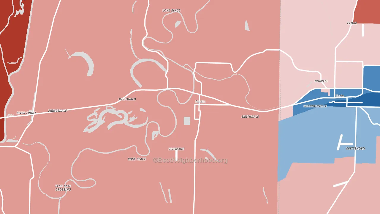 Parkin, AR block-group political-lean map