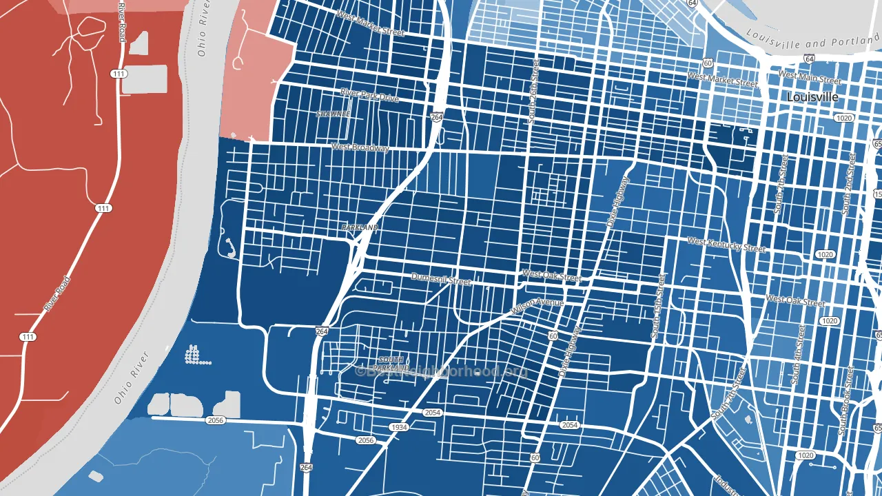 Parkland, Louisville, KY block-group political-lean map