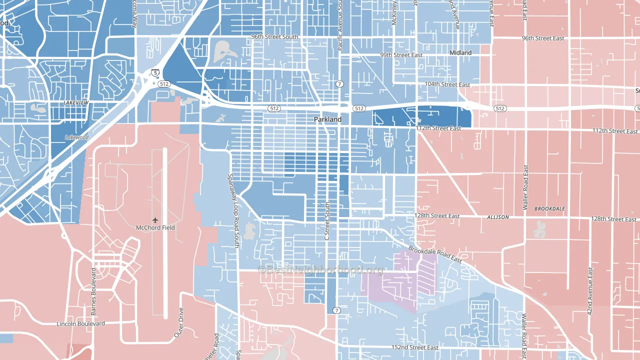 Parkland, WA block-group political-lean map