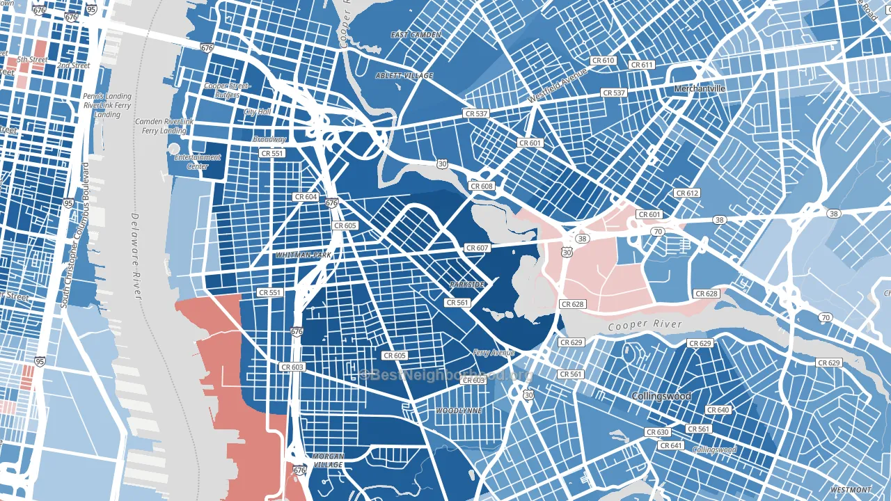Parkside, Camden, NJ block-group political-lean map