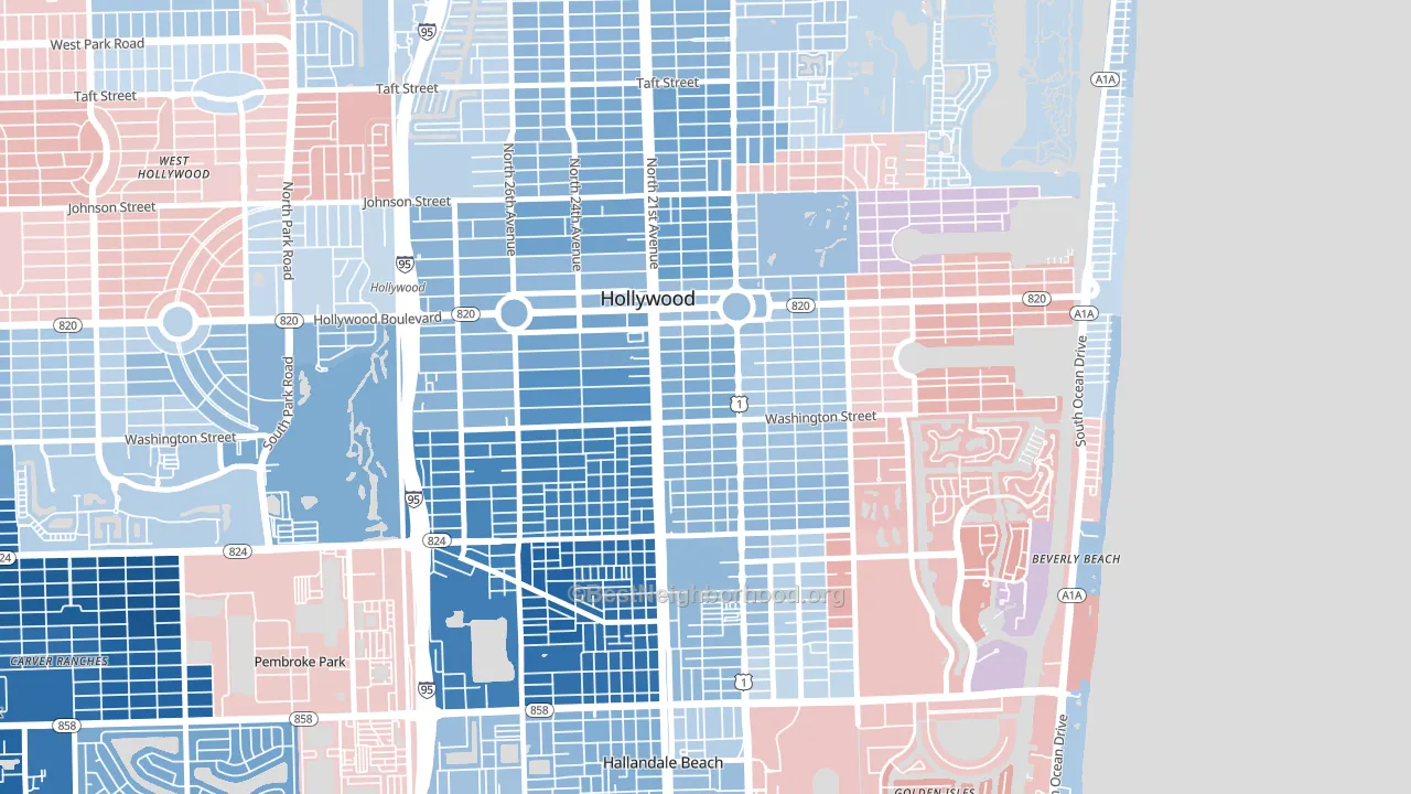 Parkside, Hollywood, FL block-group political-lean map