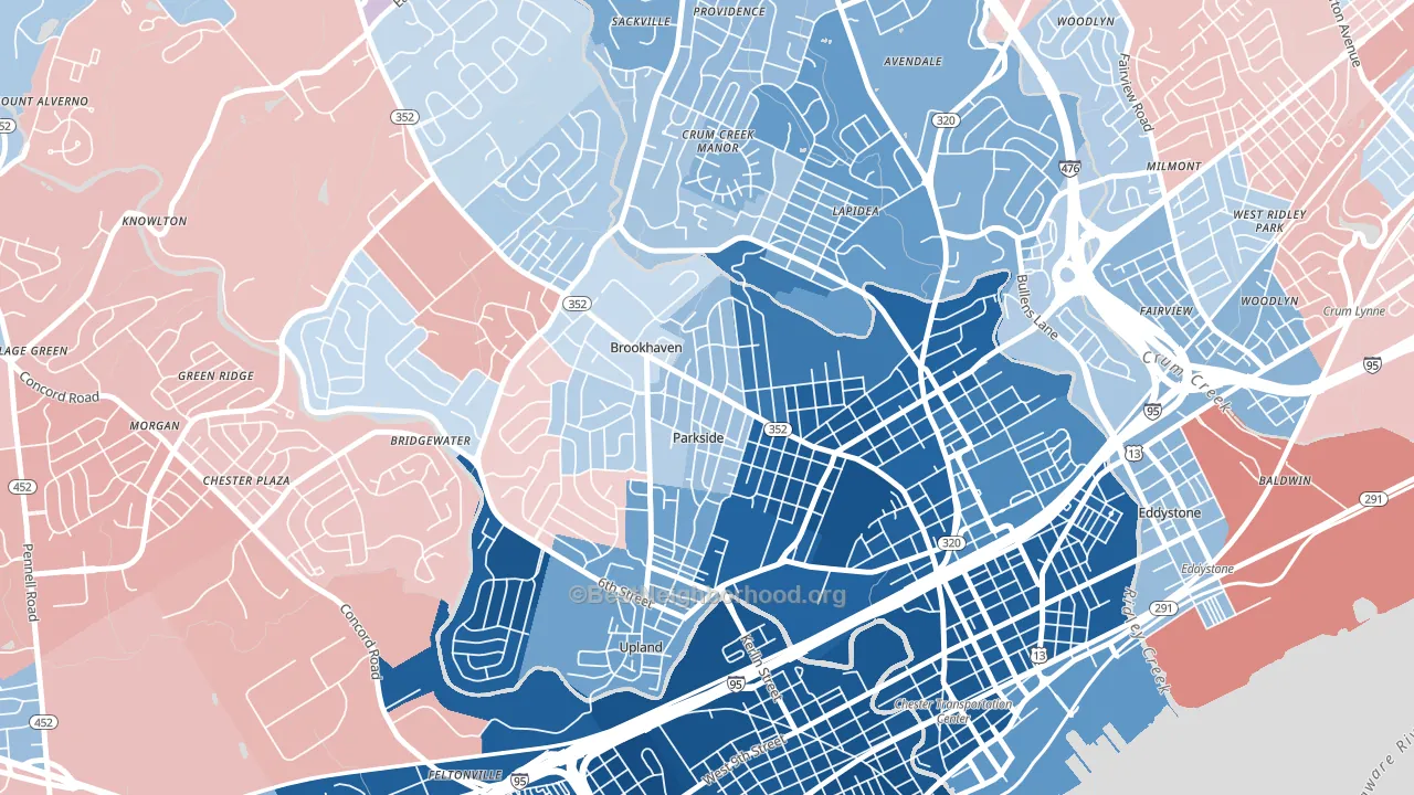 Parkside, PA block-group political-lean map