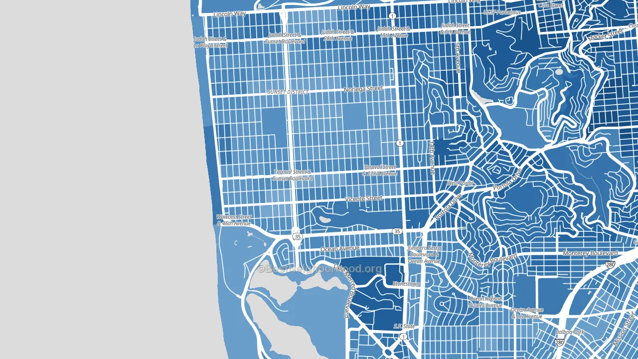 Parkside, San Francisco, CA block-group political-lean map