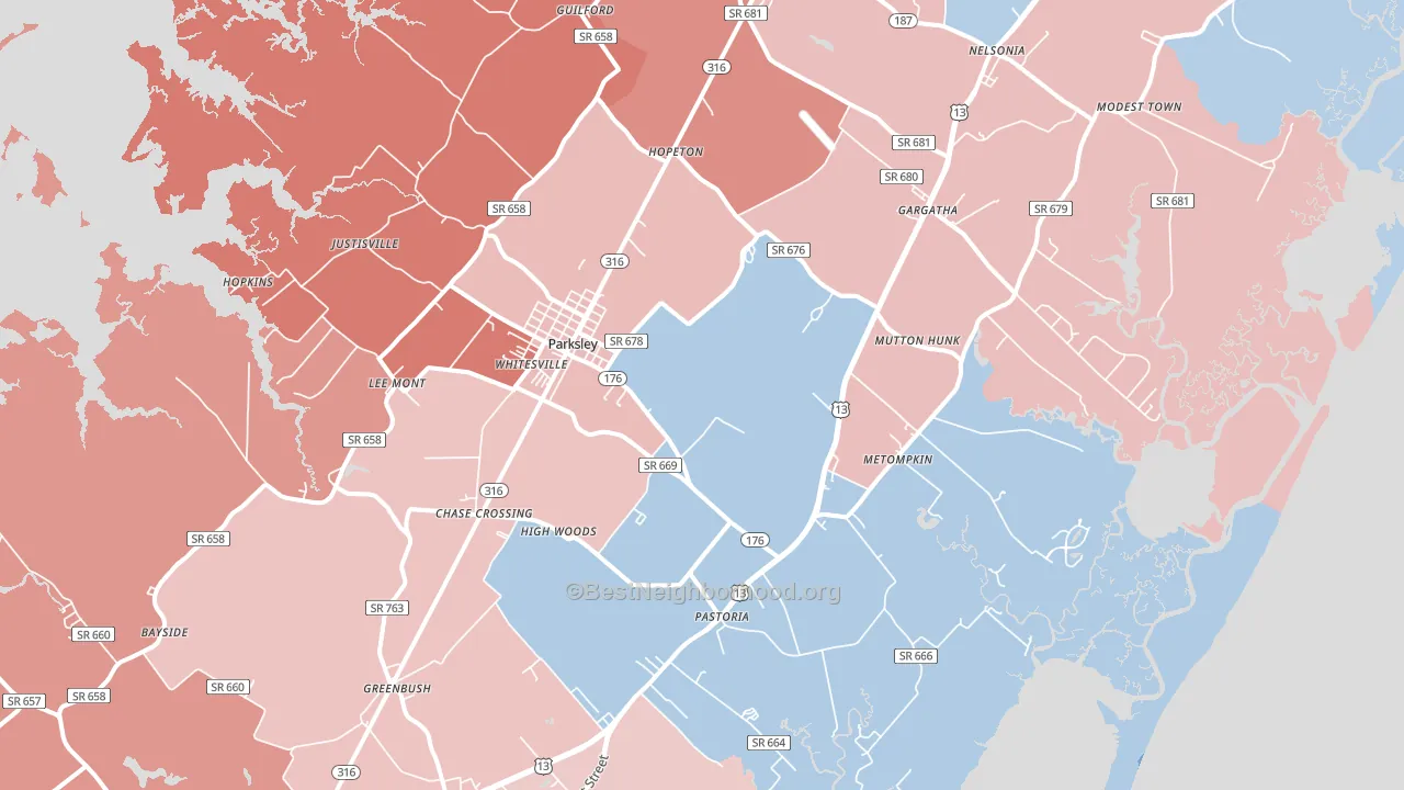 Parksley, VA block-group political-lean map