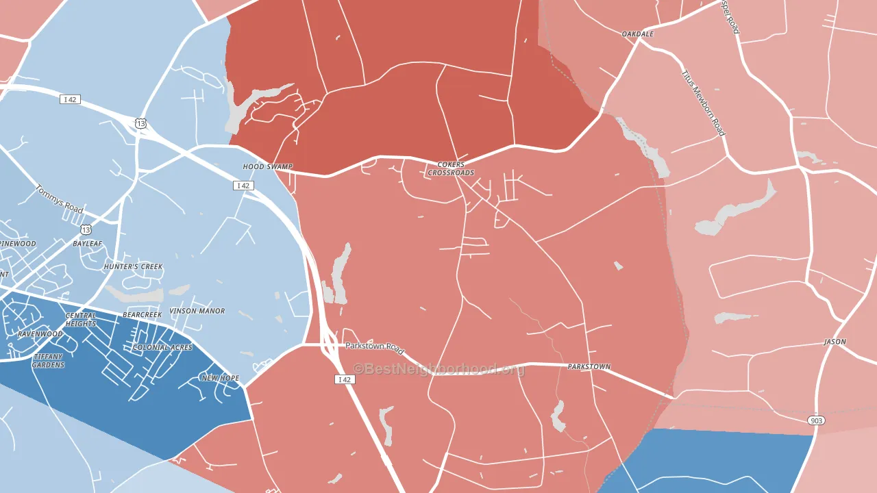 Parkstown, NC block-group political-lean map