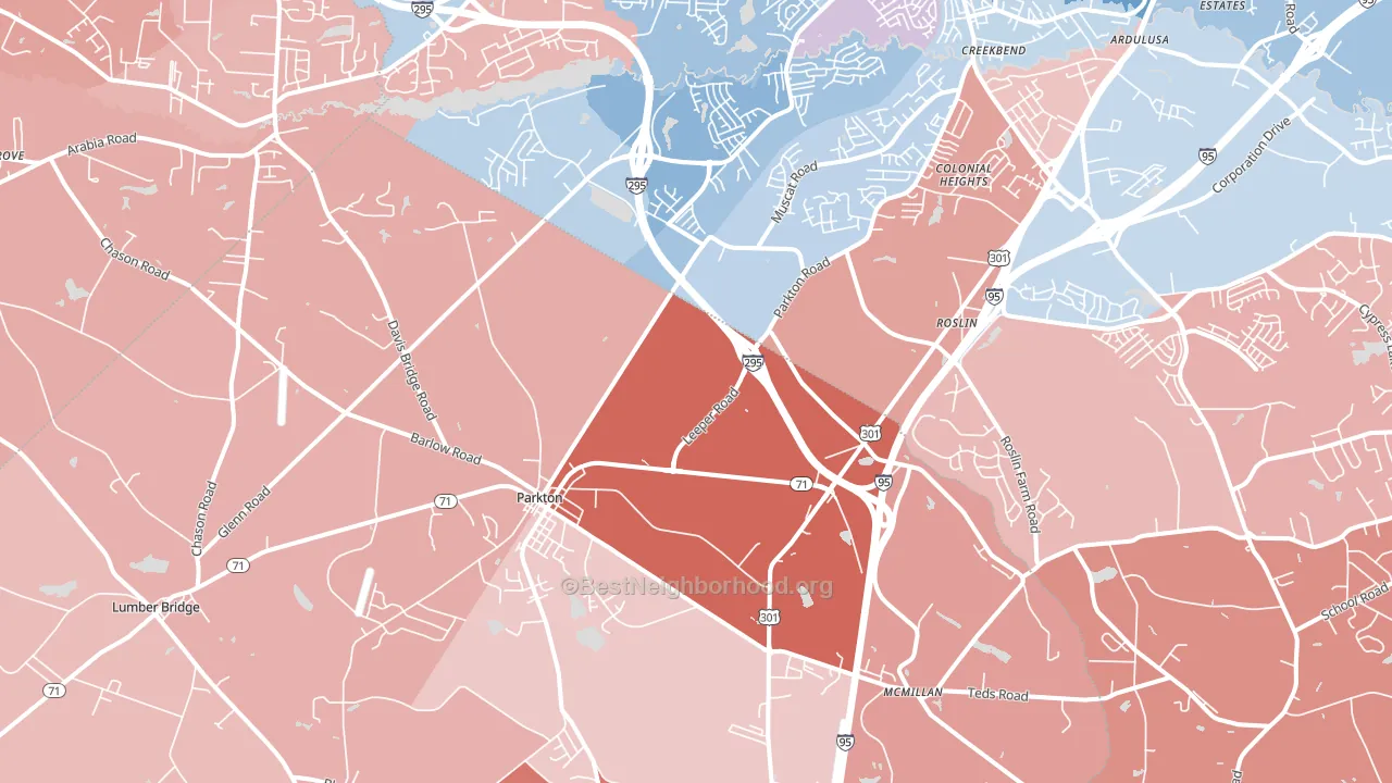 Parkton, NC block-group political-lean map