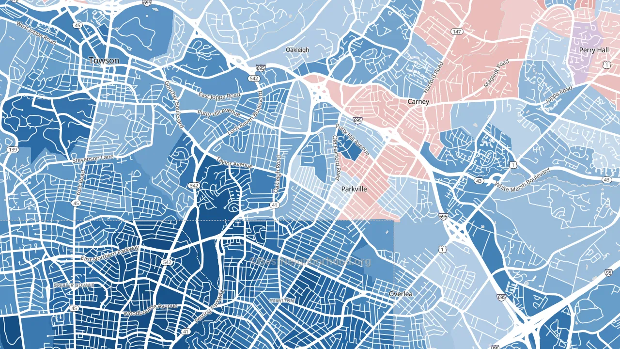 Parkville, MD block-group political-lean map