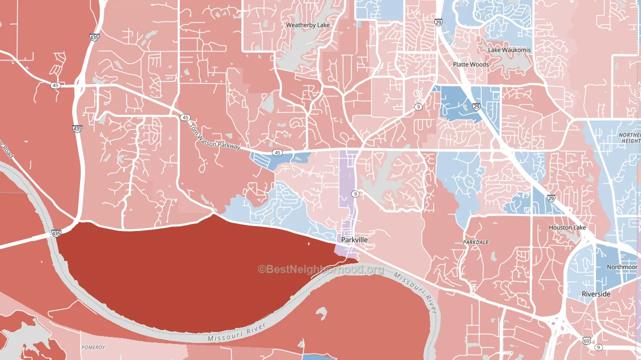 Parkville, MO block-group political-lean map