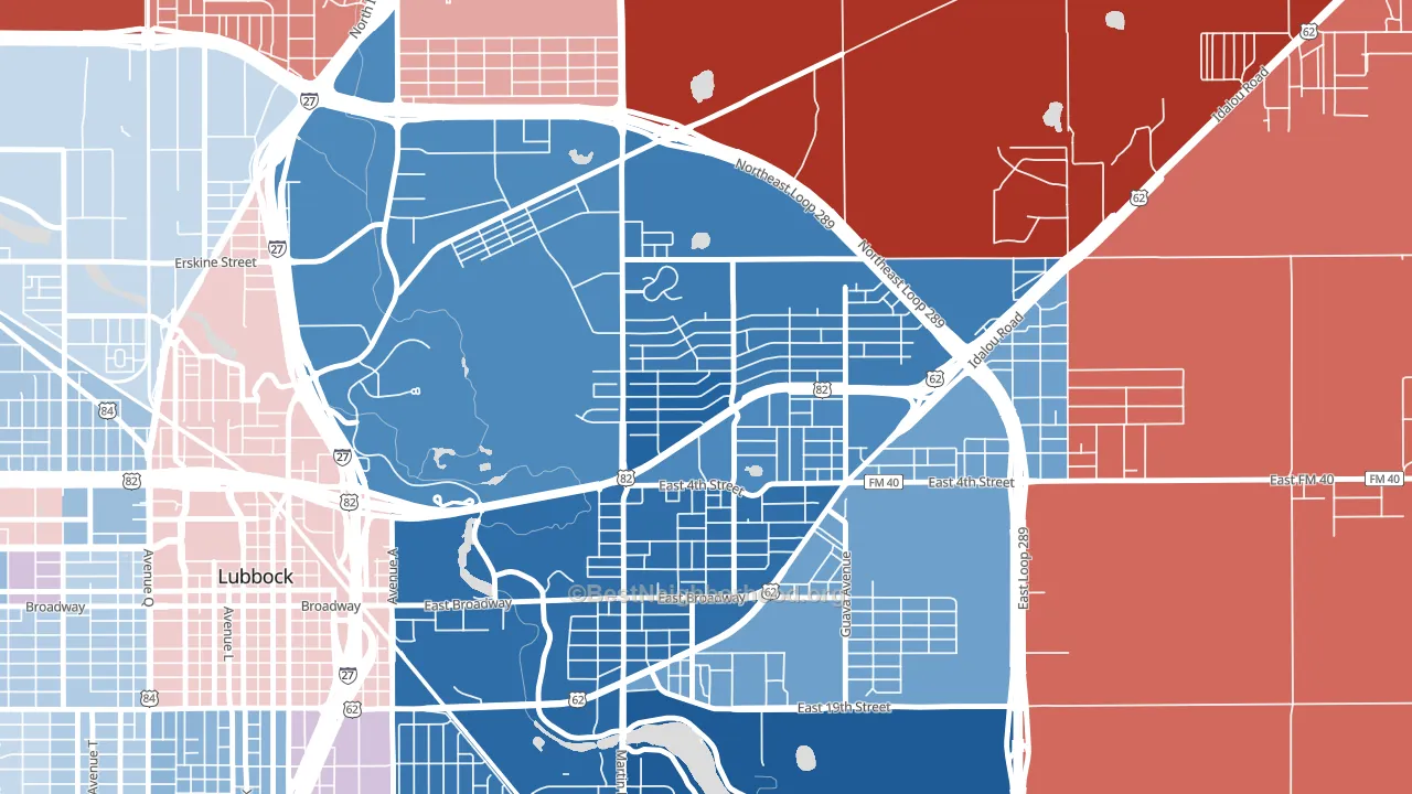 Parkway and Cherry Point, Lubbock, TX block-group political-lean map
