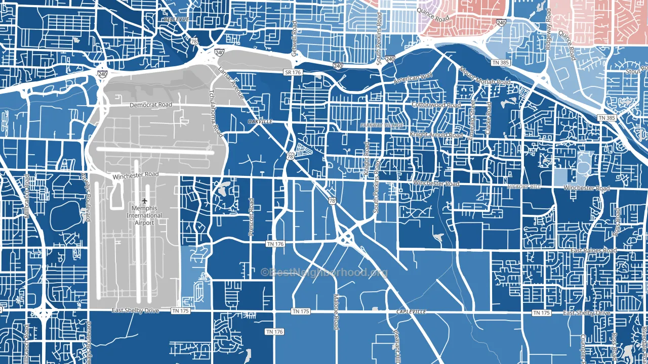 Parkway Village-Oakhaven, Memphis, TN block-group political-lean map