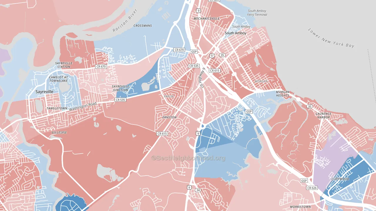 Parlin, NJ block-group political-lean map