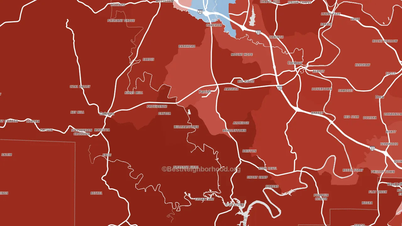 Parrish, AL block-group political-lean map