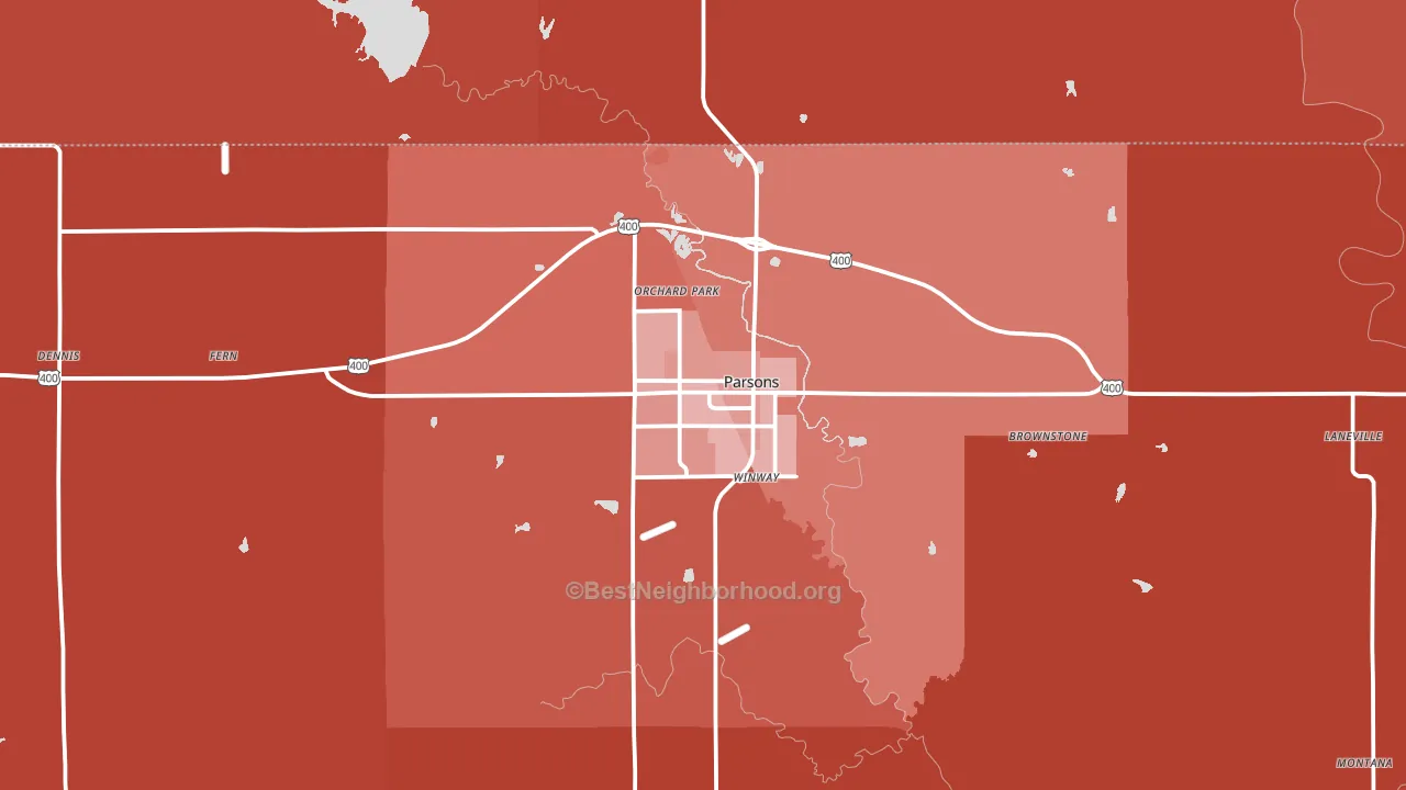 Parsons, KS block-group political-lean map