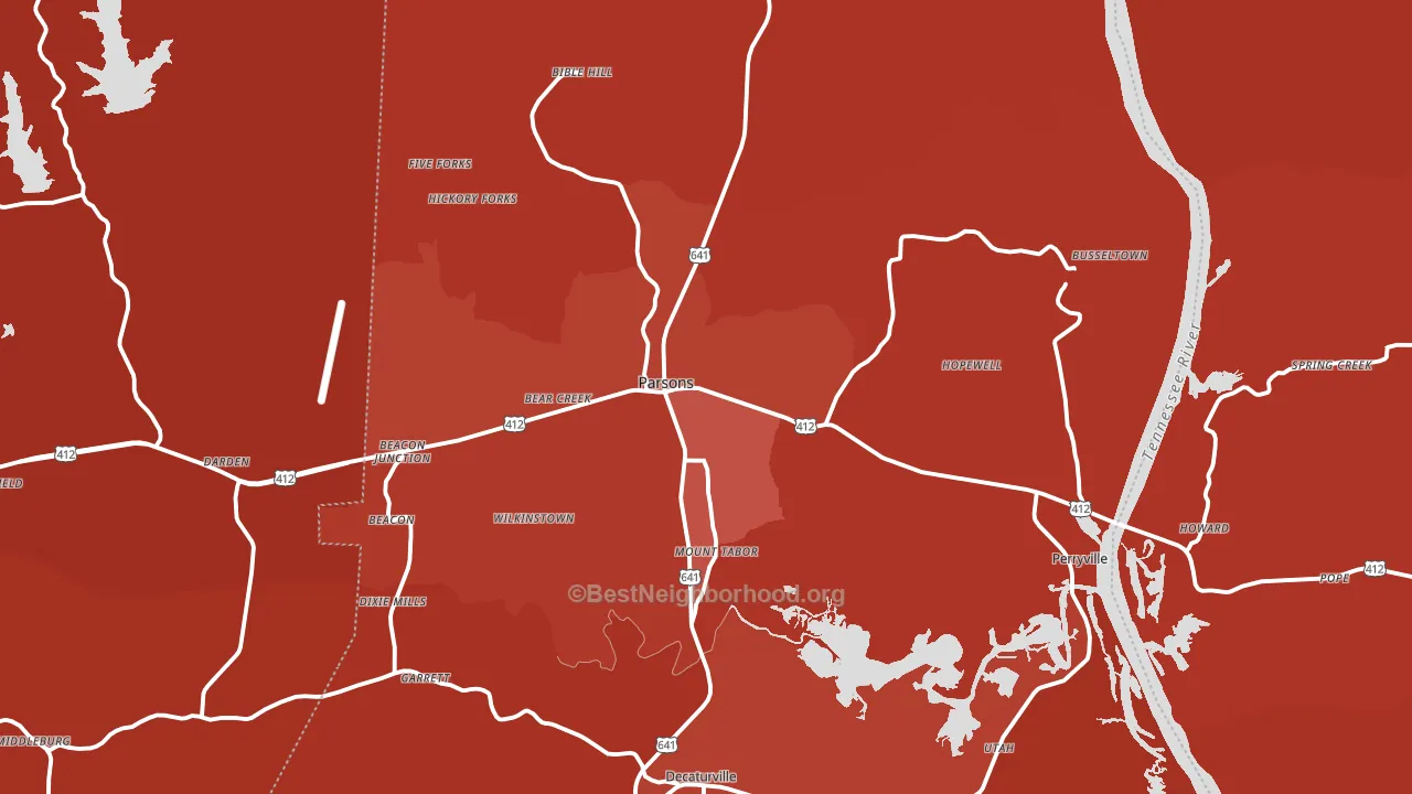 Parsons, TN block-group political-lean map