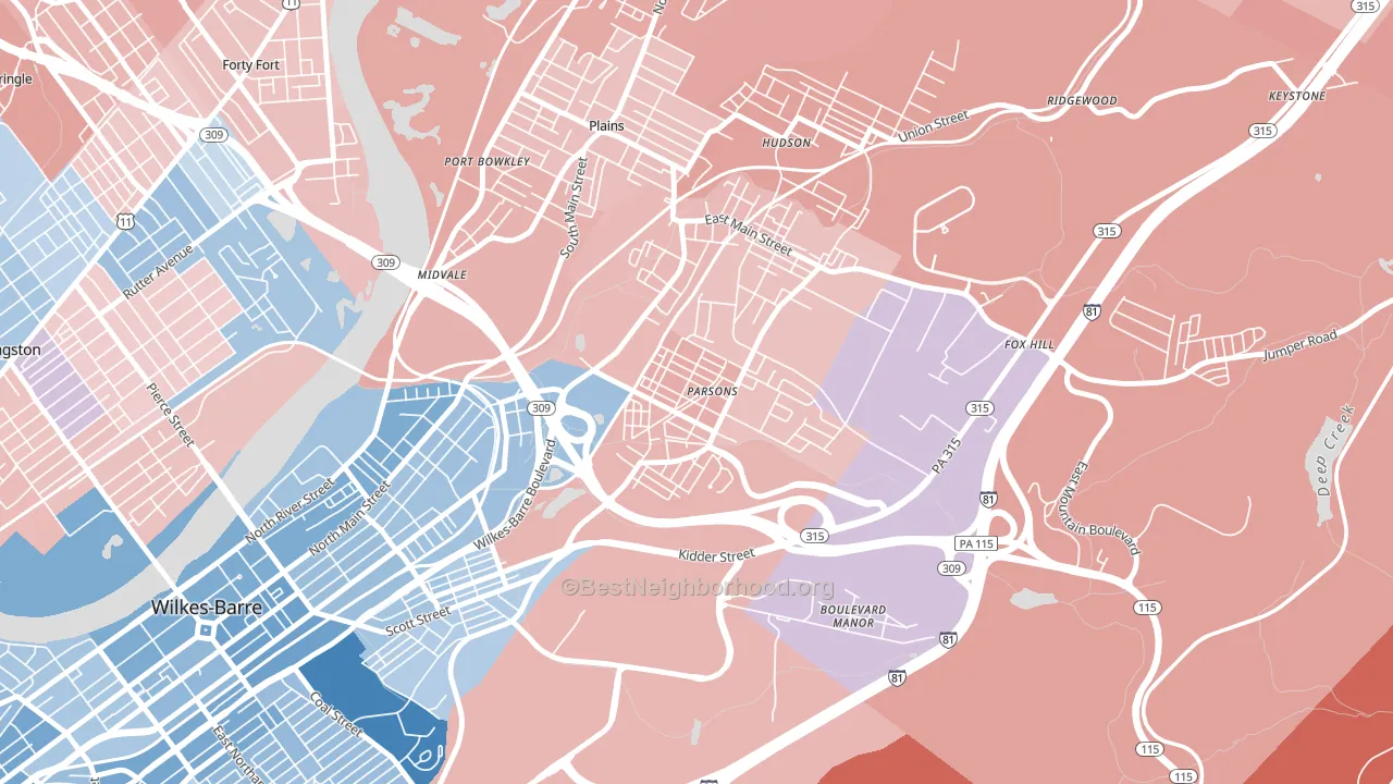 Parsons, Wilkes-Barre, PA block-group political-lean map