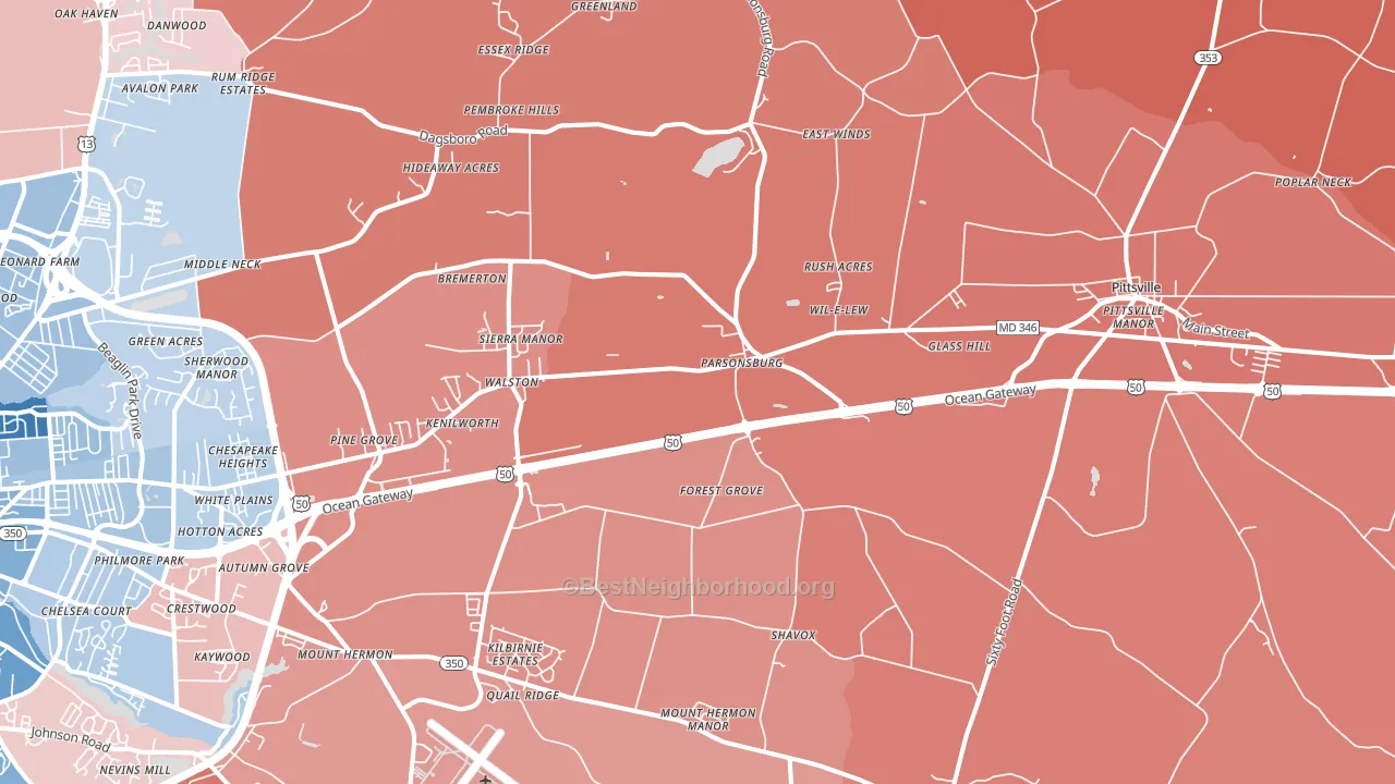 Parsonsburg, MD block-group political-lean map