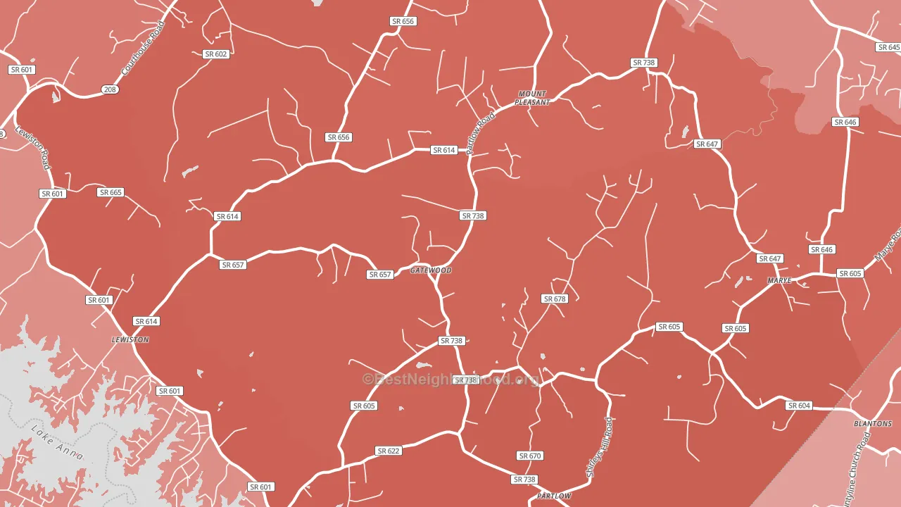 Partlow, VA block-group political-lean map