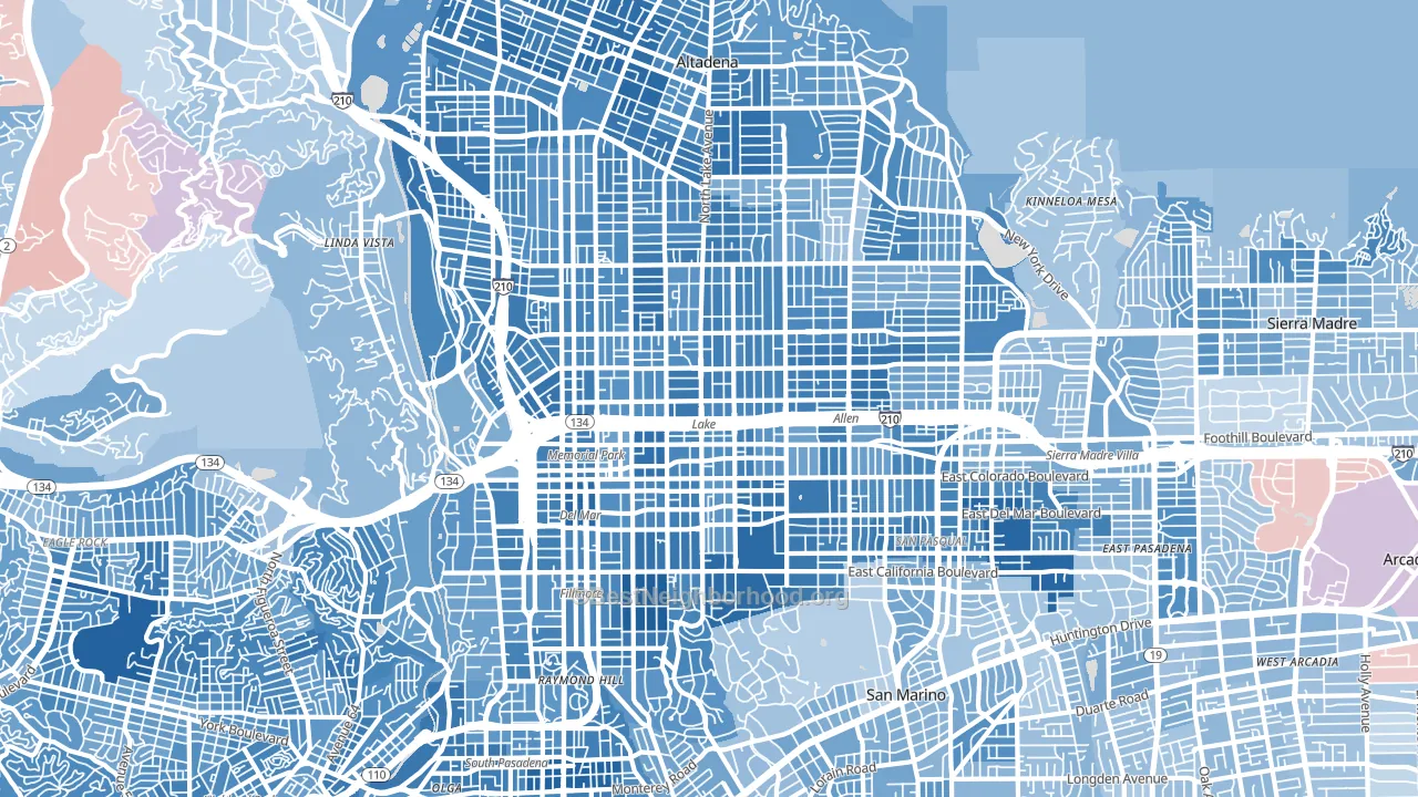 Pasadena, CA block-group political-lean map