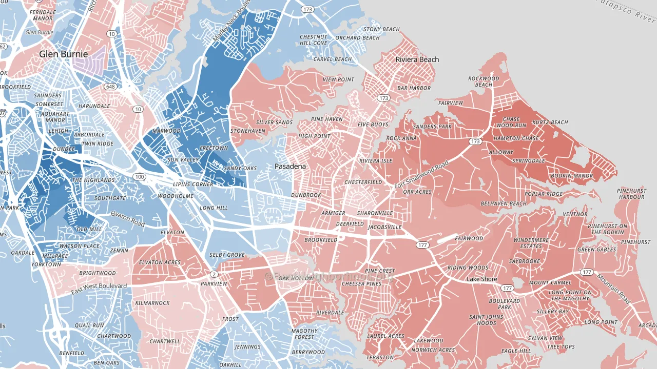 Pasadena, MD block-group political-lean map