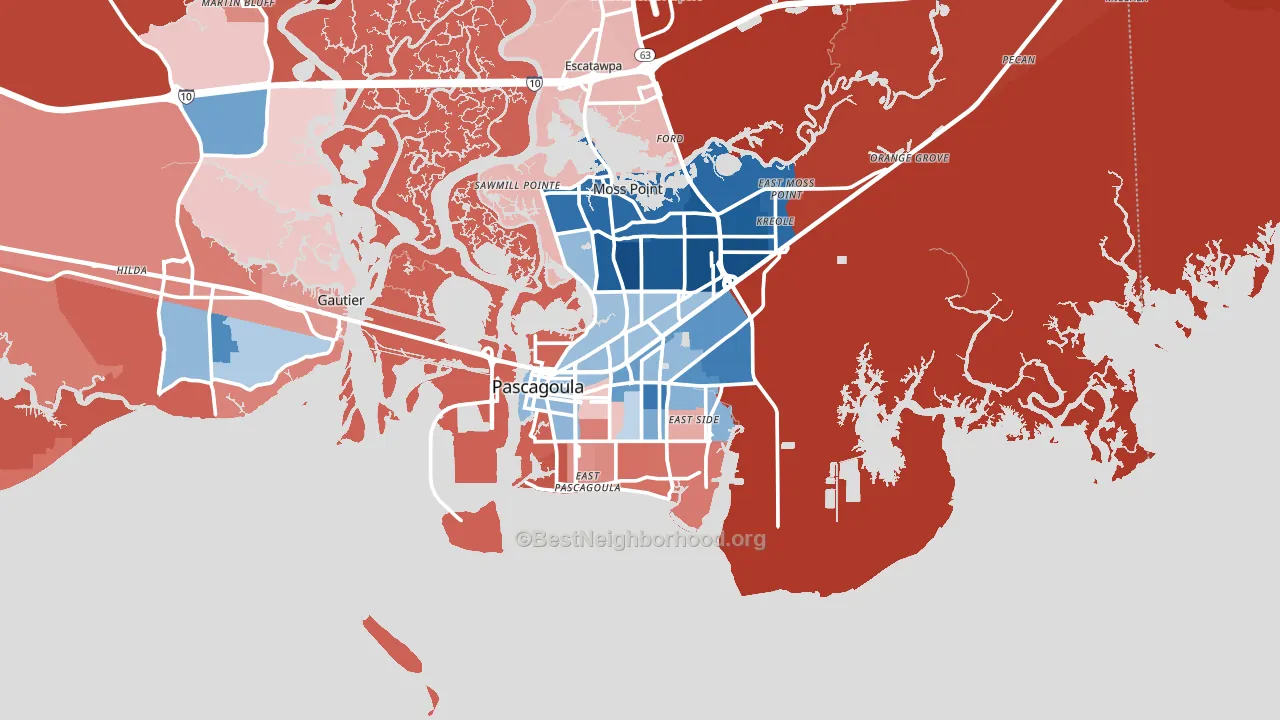 Pascagoula, MS block-group political-lean map