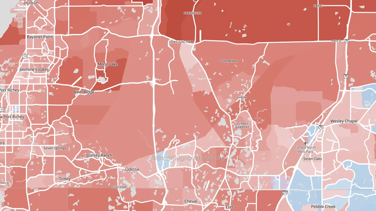 Pasco County, FL block-group political-lean map