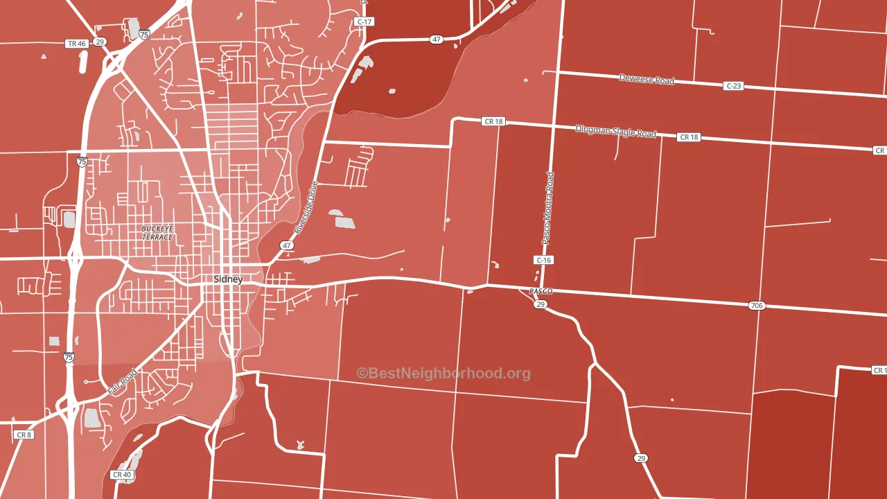 Pasco, OH block-group political-lean map