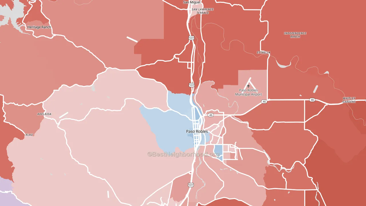 Paso Robles, CA block-group political-lean map