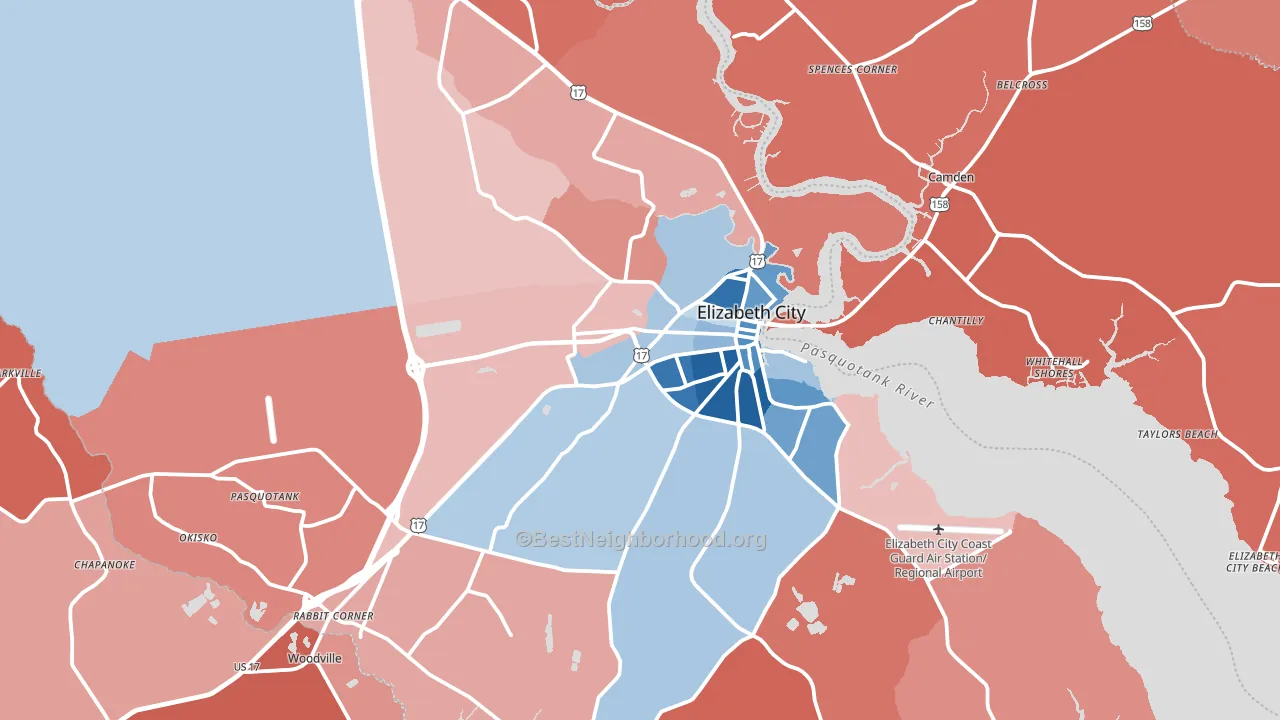 Pasquotank County, NC block-group political-lean map