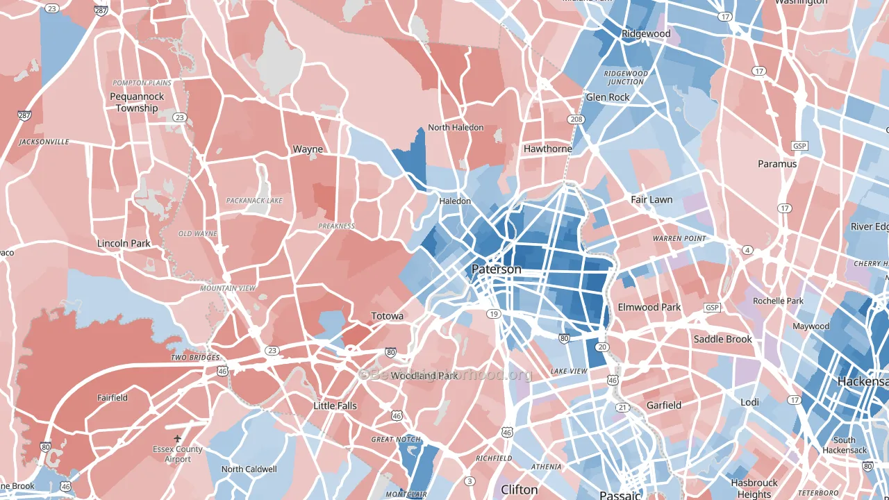 Passaic County, NJ block-group political-lean map