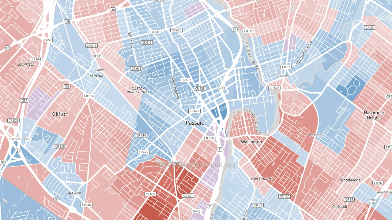 Passaic, NJ block-group political-lean map