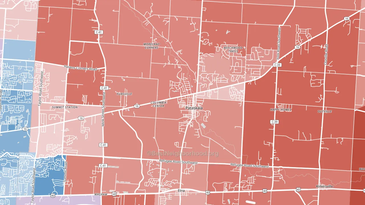 Pataskala, OH block-group political-lean map