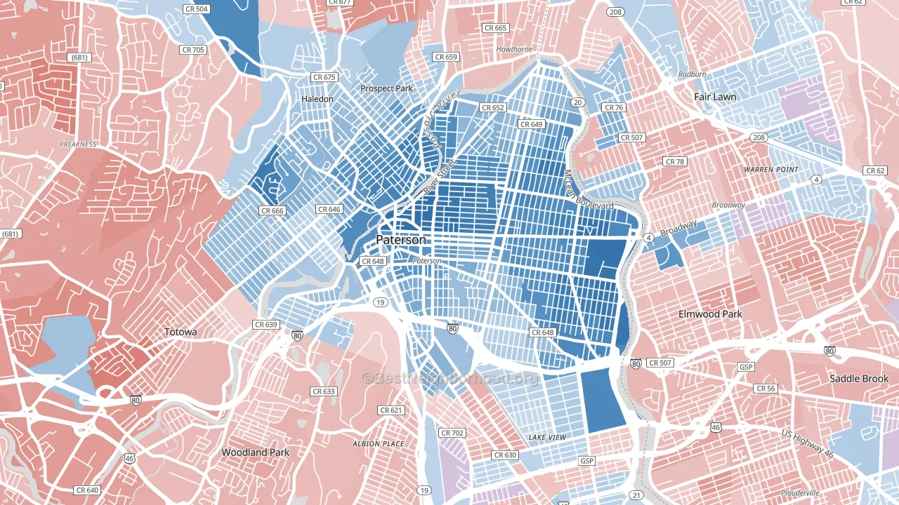 Paterson, NJ block-group political-lean map