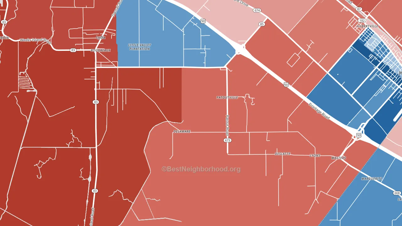 Patoutville, LA block-group political-lean map