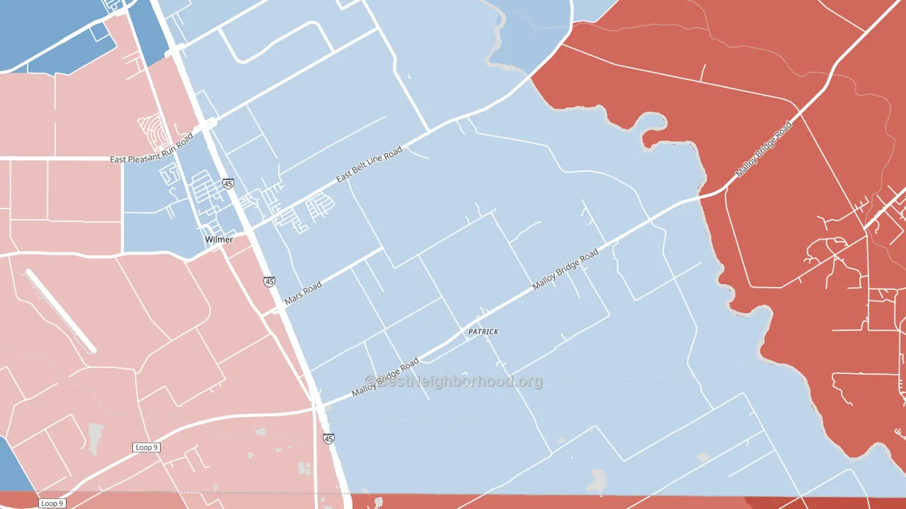 Patrick, TX block-group political-lean map