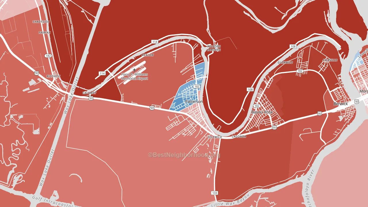 Patterson, LA block-group political-lean map