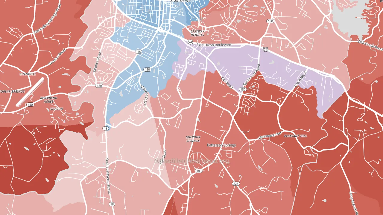 Patterson Springs, NC block-group political-lean map