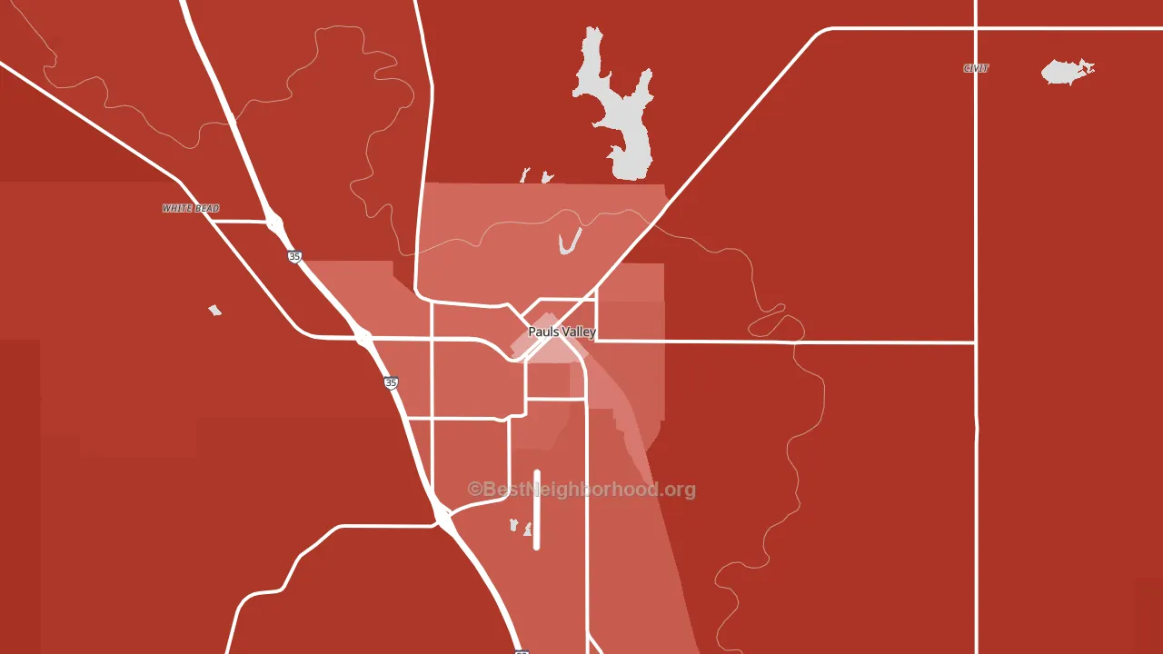 Pauls Valley, OK block-group political-lean map