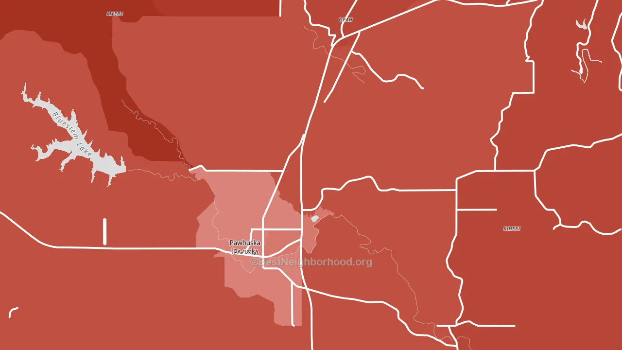 Pawhuska, OK block-group political-lean map