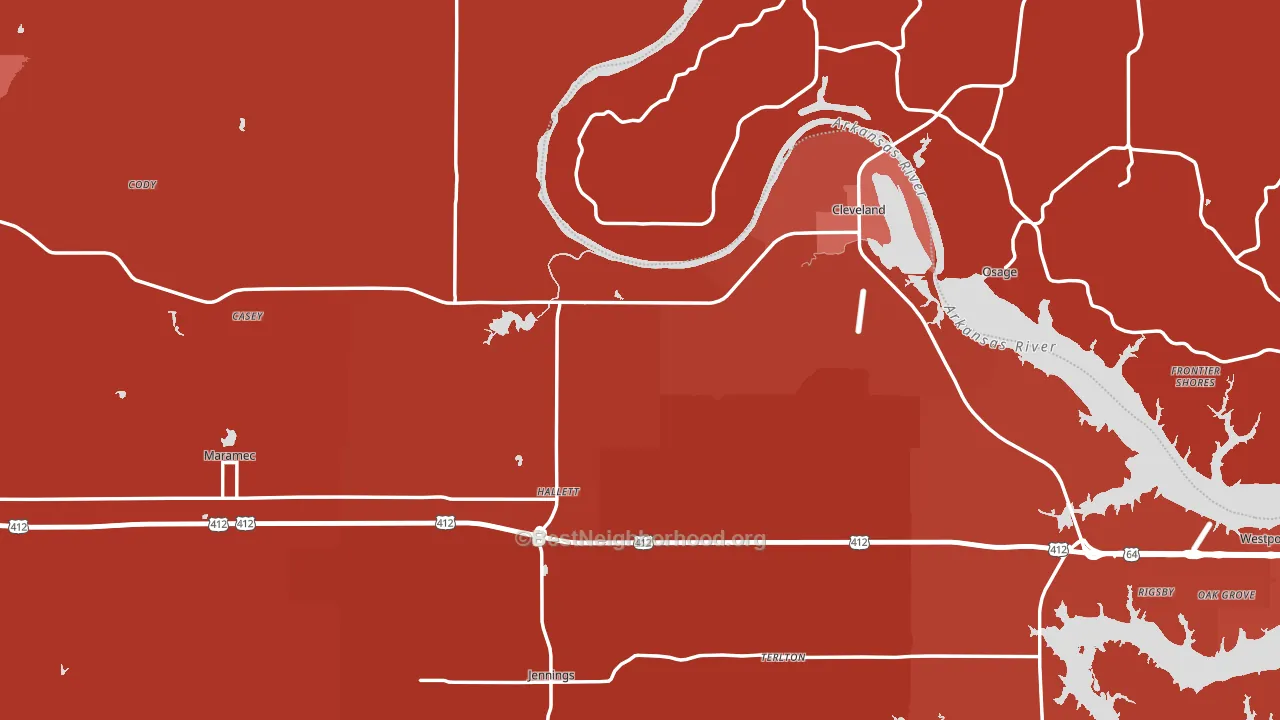 Pawnee County, OK block-group political-lean map
