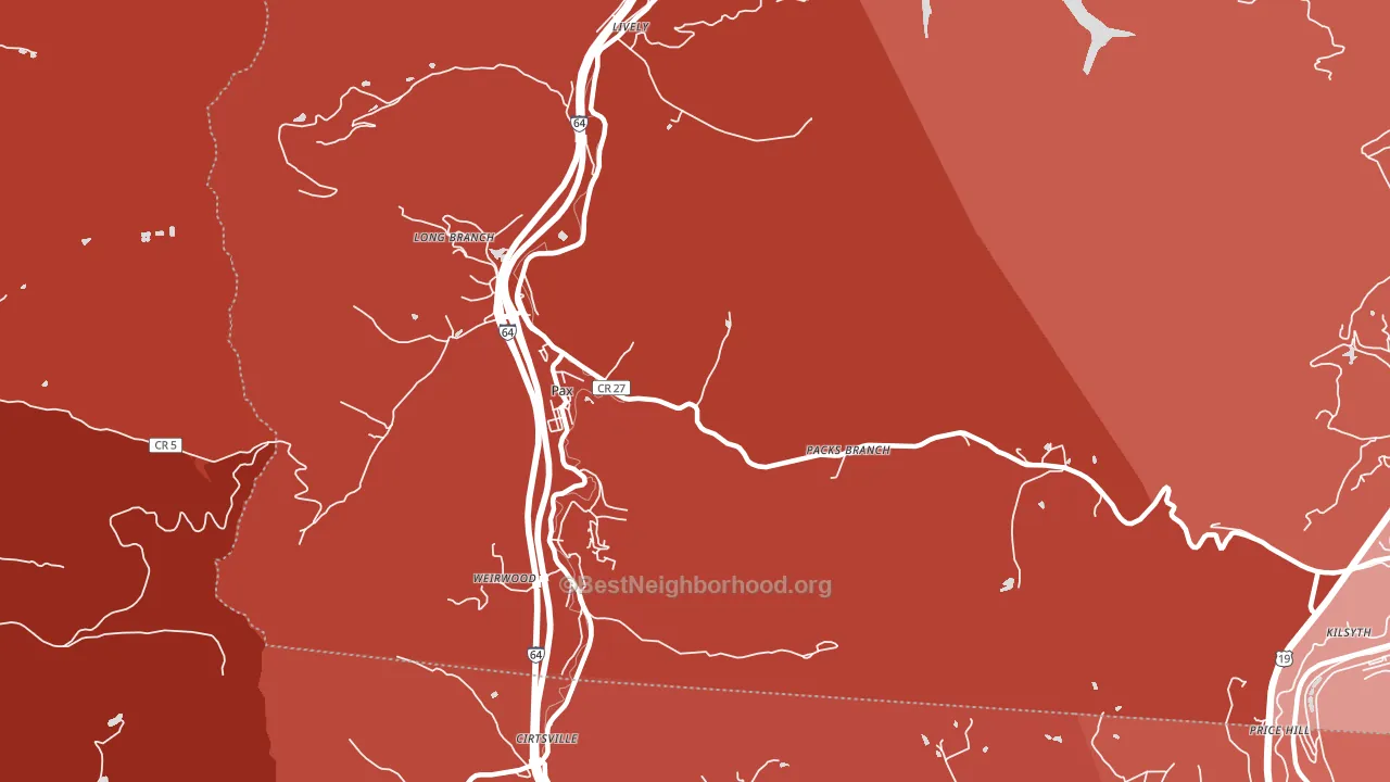 Pax, WV block-group political-lean map