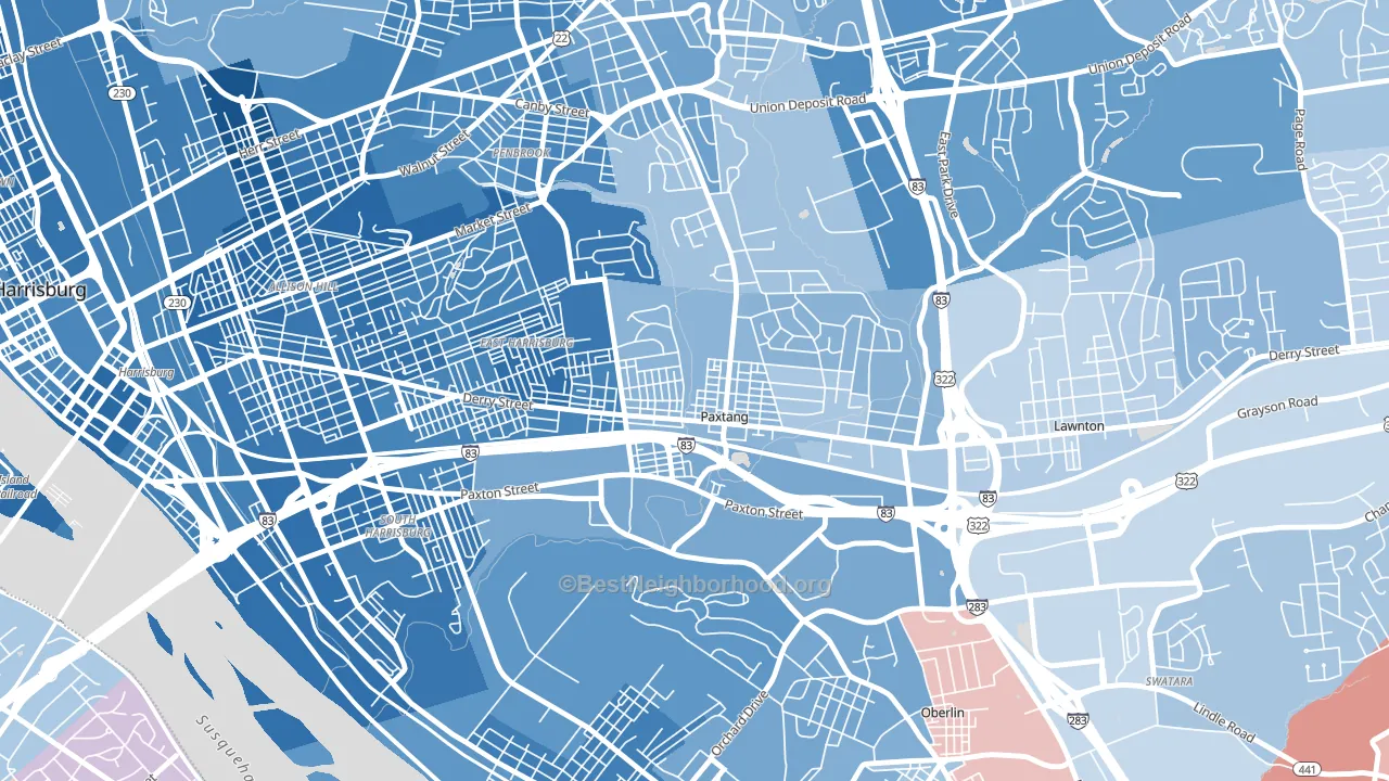 Paxtang, PA block-group political-lean map