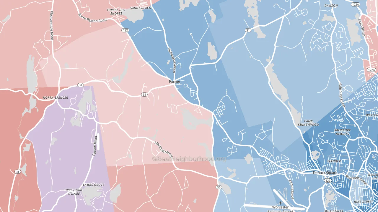 Paxton, MA block-group political-lean map