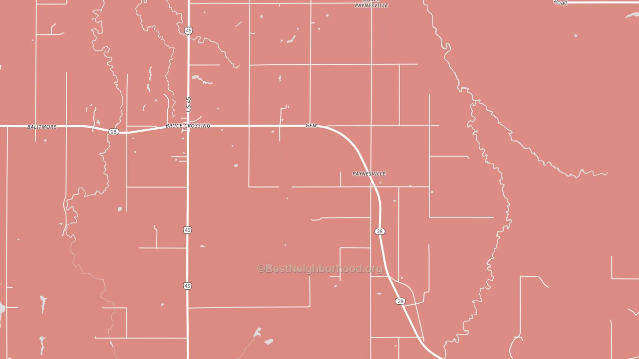 Paynesville, MI block-group political-lean map