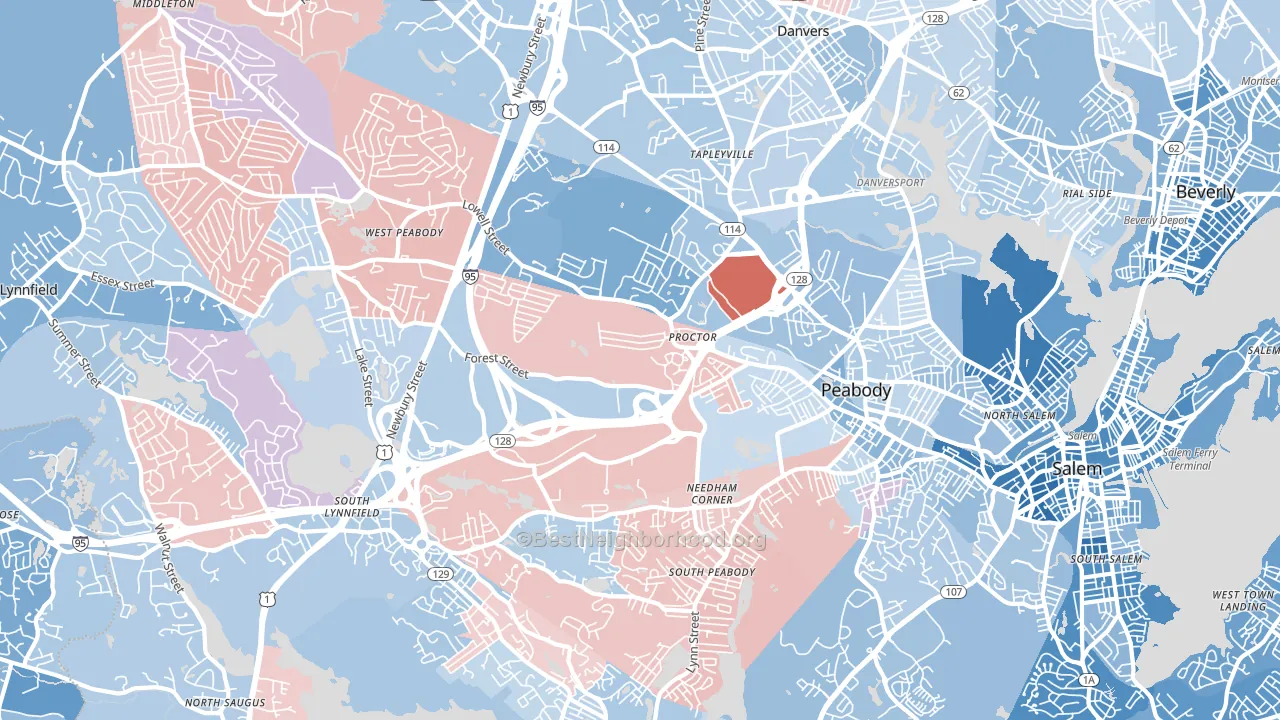 Peabody, MA block-group political-lean map