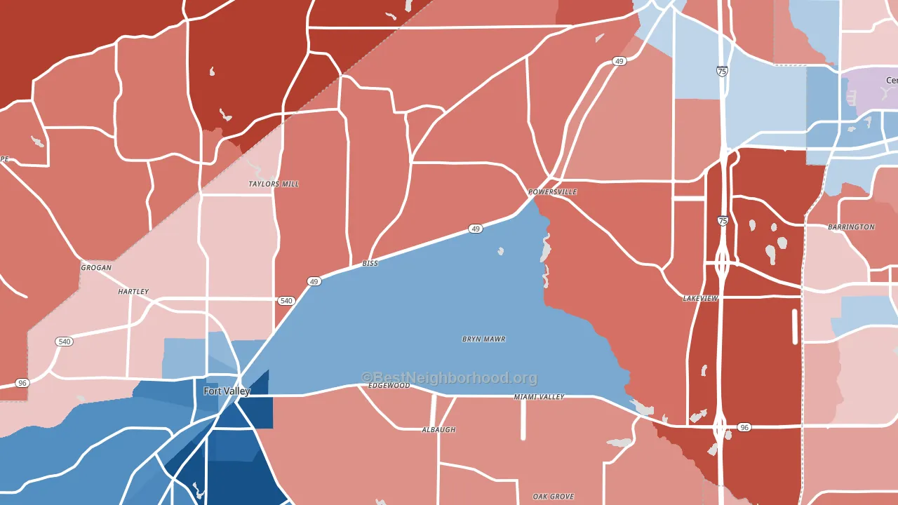Peach County, GA block-group political-lean map