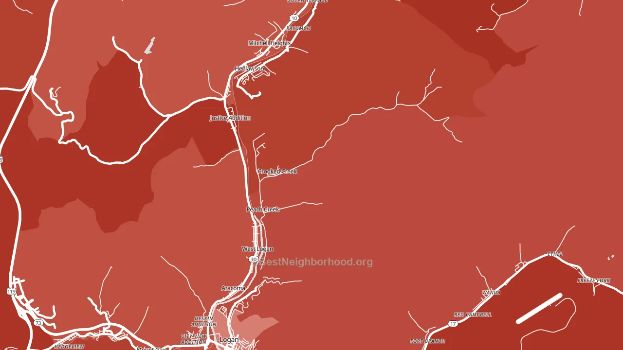 Peach Creek, WV block-group political-lean map