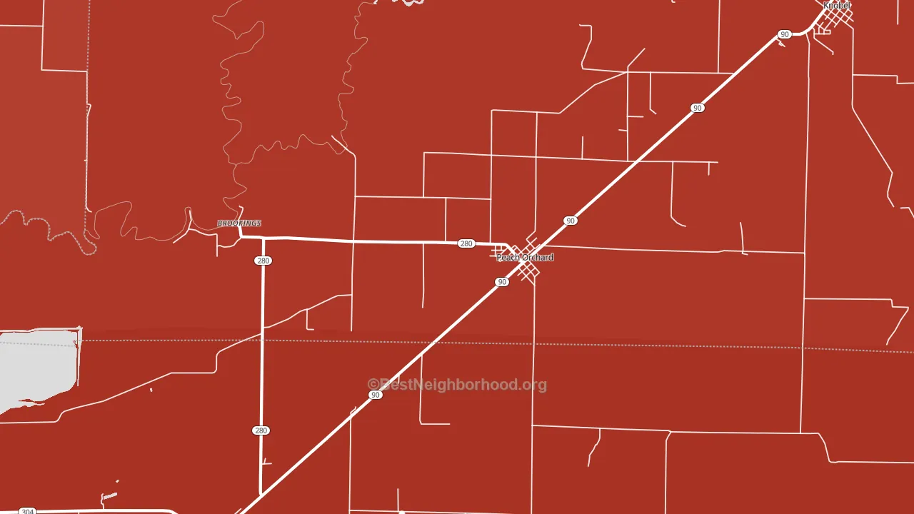Peach Orchard, AR block-group political-lean map
