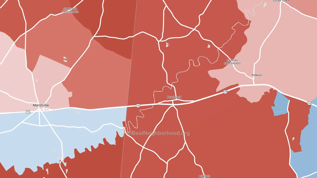 Peachland, NC block-group political-lean map