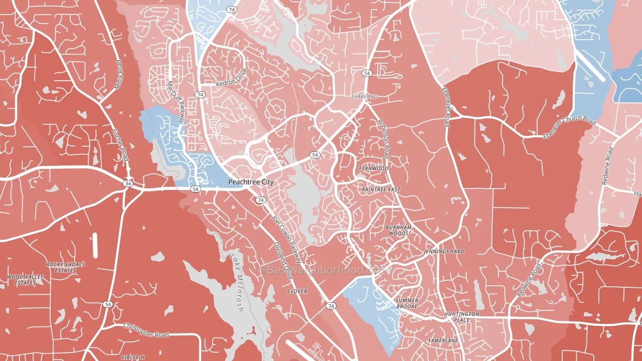 Peachtree City, GA block-group political-lean map